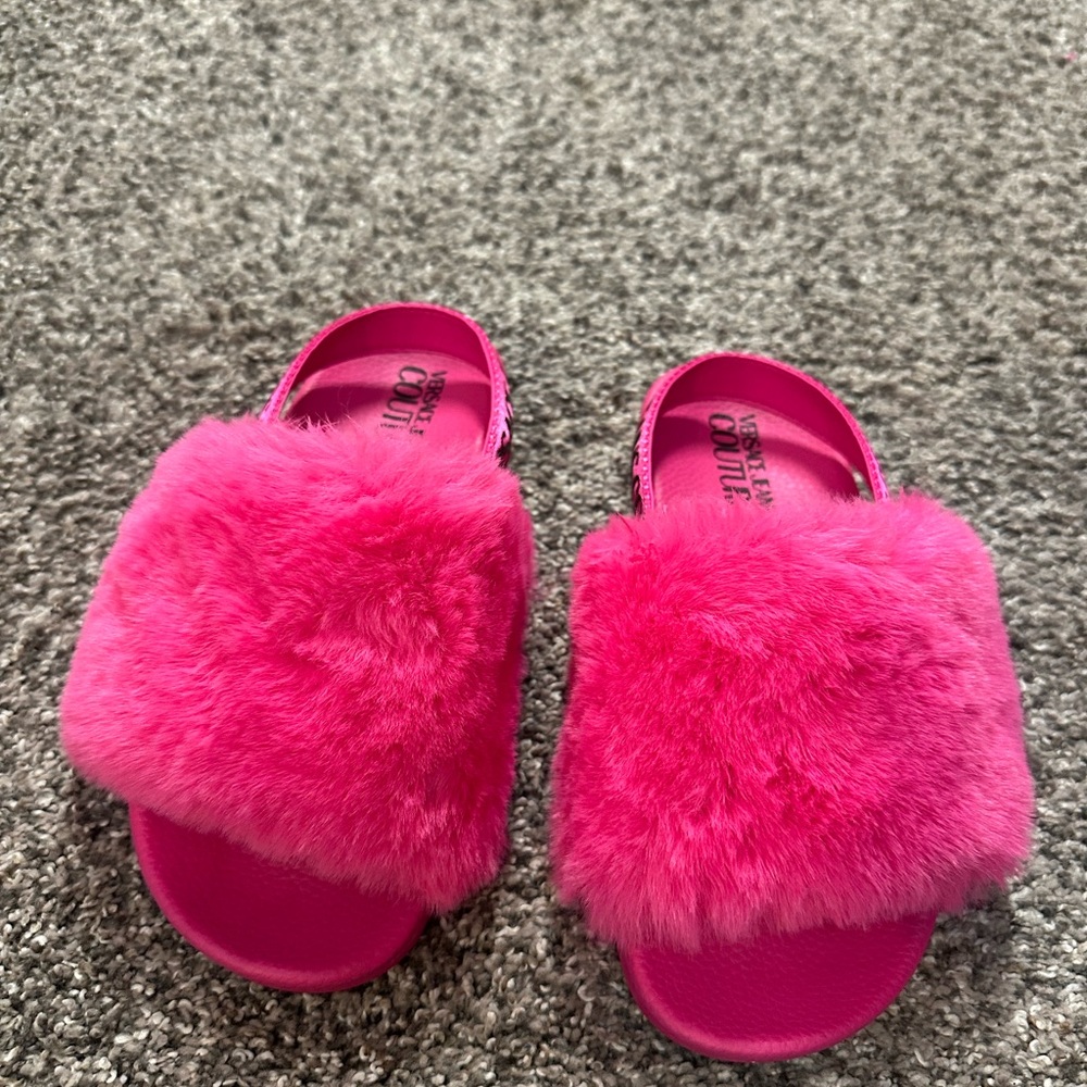 Brand New Versace Jeans Couture 36  Pink Furry Slide Slippers Women